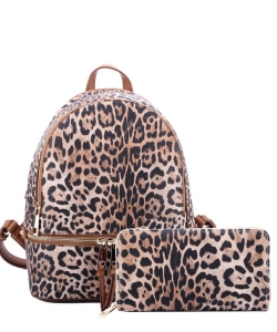 Leopard Print Textured Backpack LE1062W TAN